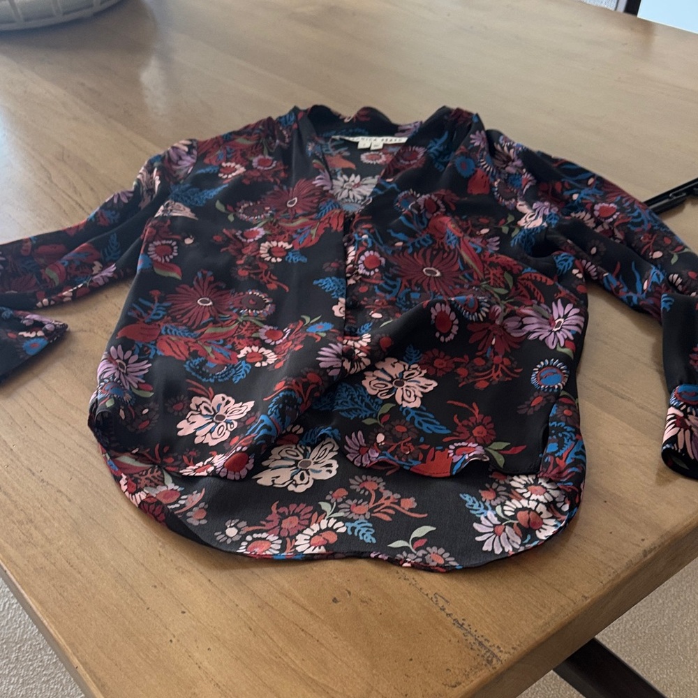 Veronica Beard Black and Red Floral Blouse
